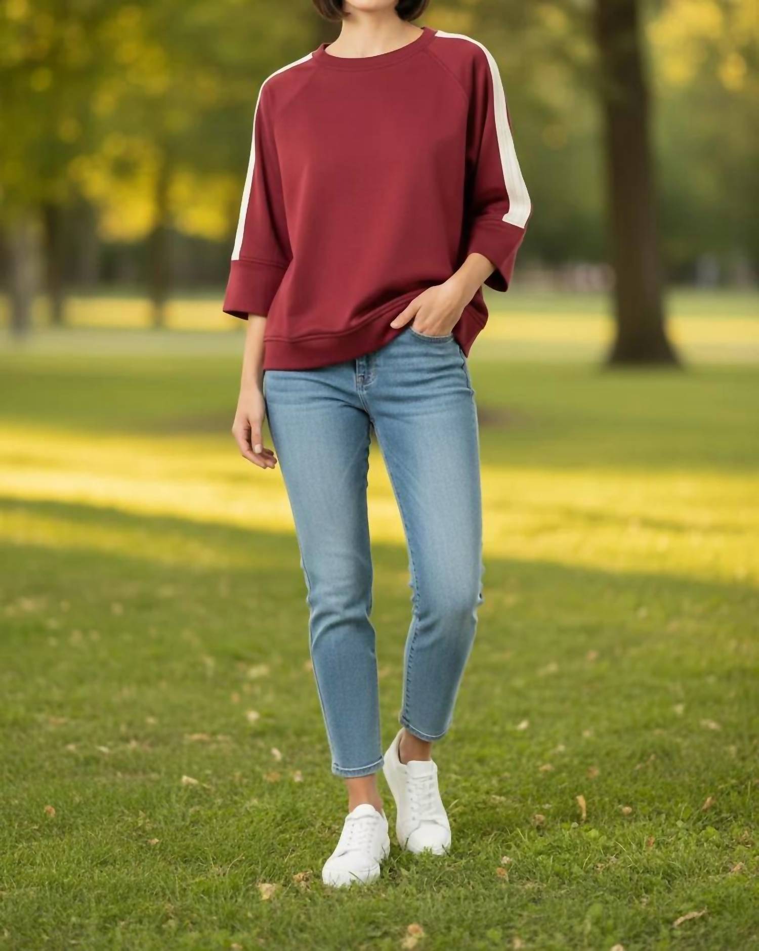 She + Sky - Women's Half Sleeve Scuba Knit Top