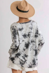 umgee Tie Dye Ribbed Top in grey - women's long sleeve top - view 4