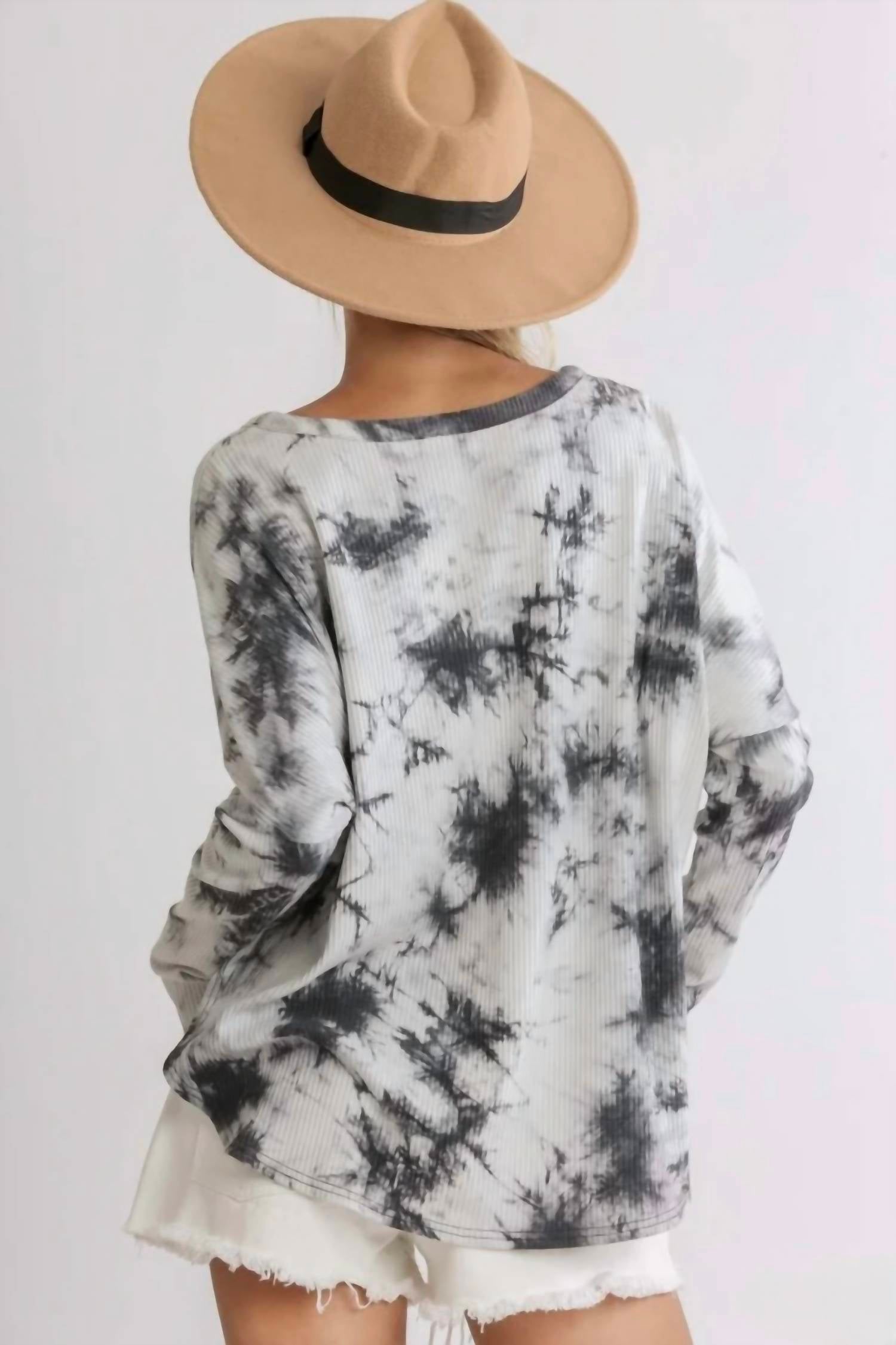 umgee Tie Dye Ribbed Top in grey - women's long sleeve top - view 4
