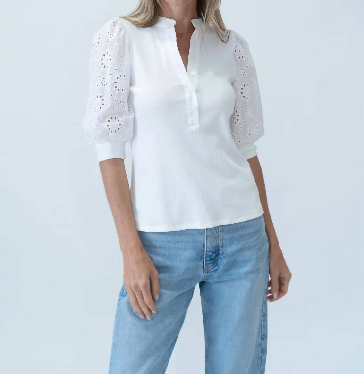 Six/Fifty - Veronica Eyelet Henley Top