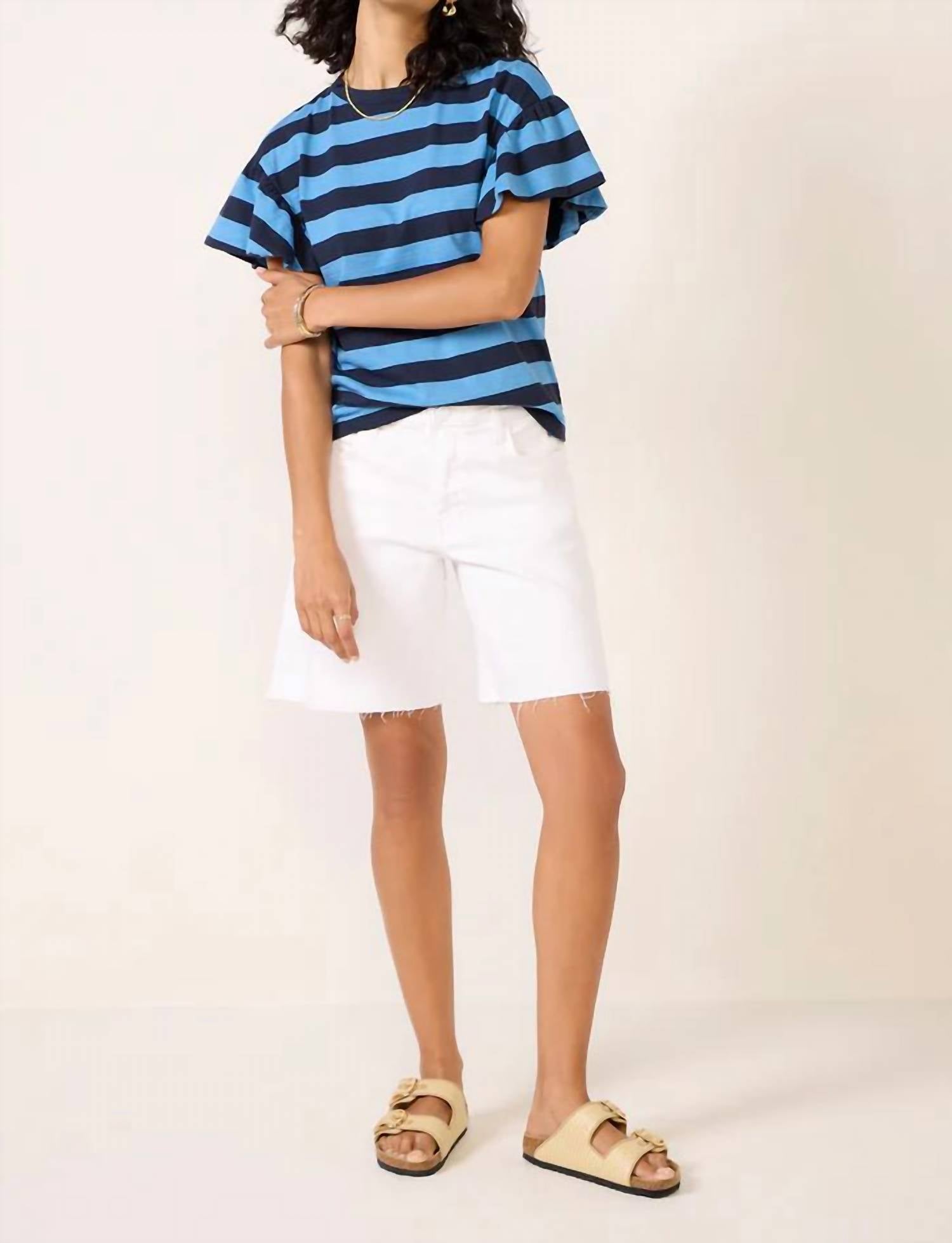 Nation LTD Camille Ruffle Sleeve Tee in rugby stripe - women's t-shirt - view 4