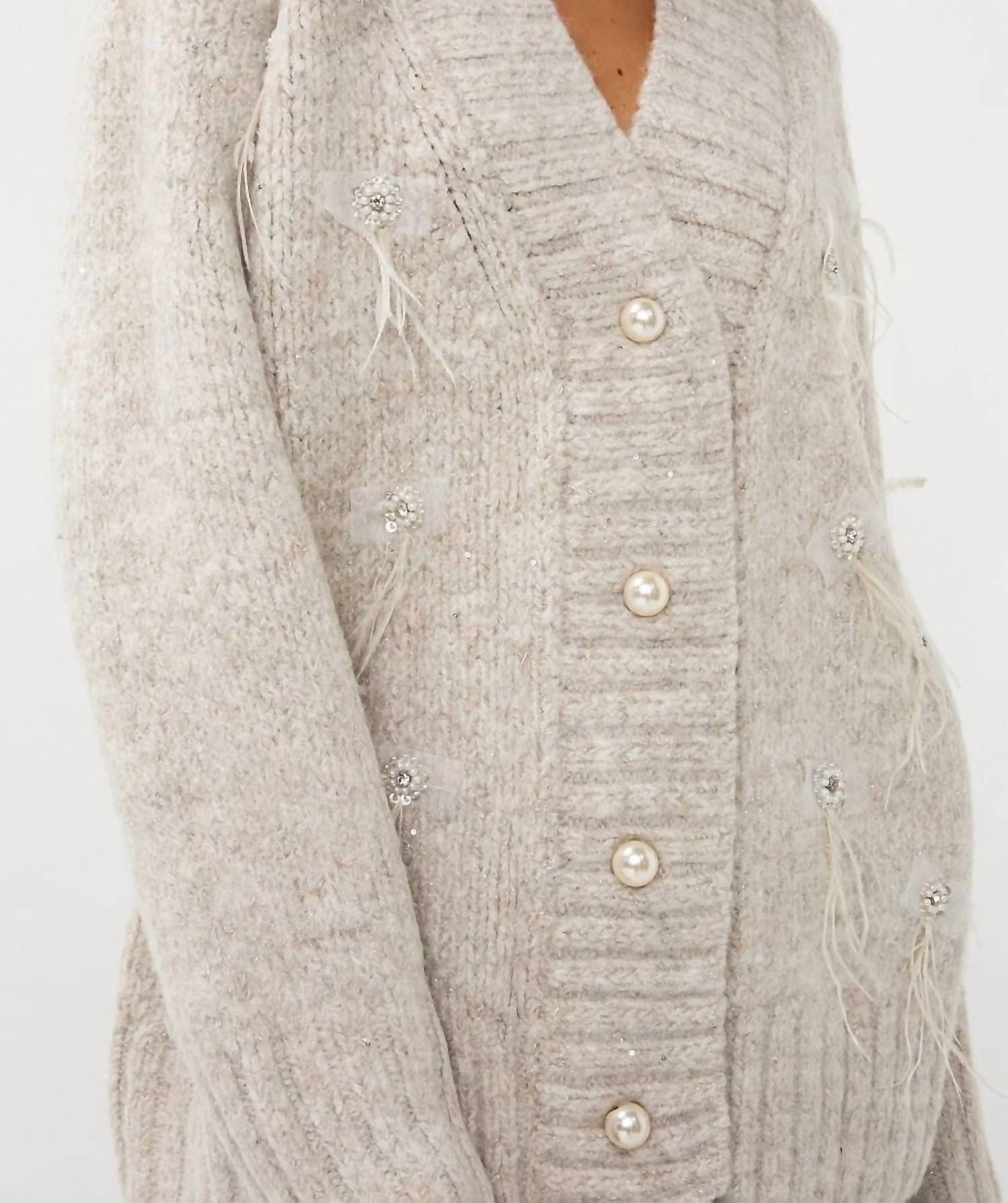 Esqualo - Filippa Feather Embellished Cardigan Sweater