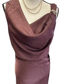 ALLIE ROSE Women's Satin Cowl Neck Dress in burgundy - women's dress - detail view