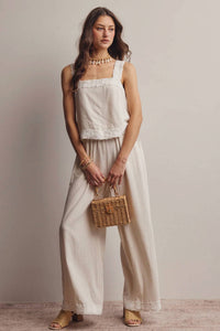 Forte - Embroidered Square-neck Tank & Pants Set