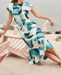 Joseph Ribkoff - Geometric Print Satin Midi Dress