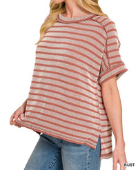 Zenana - Hi-low Hem Relaxed Fit Knit Top