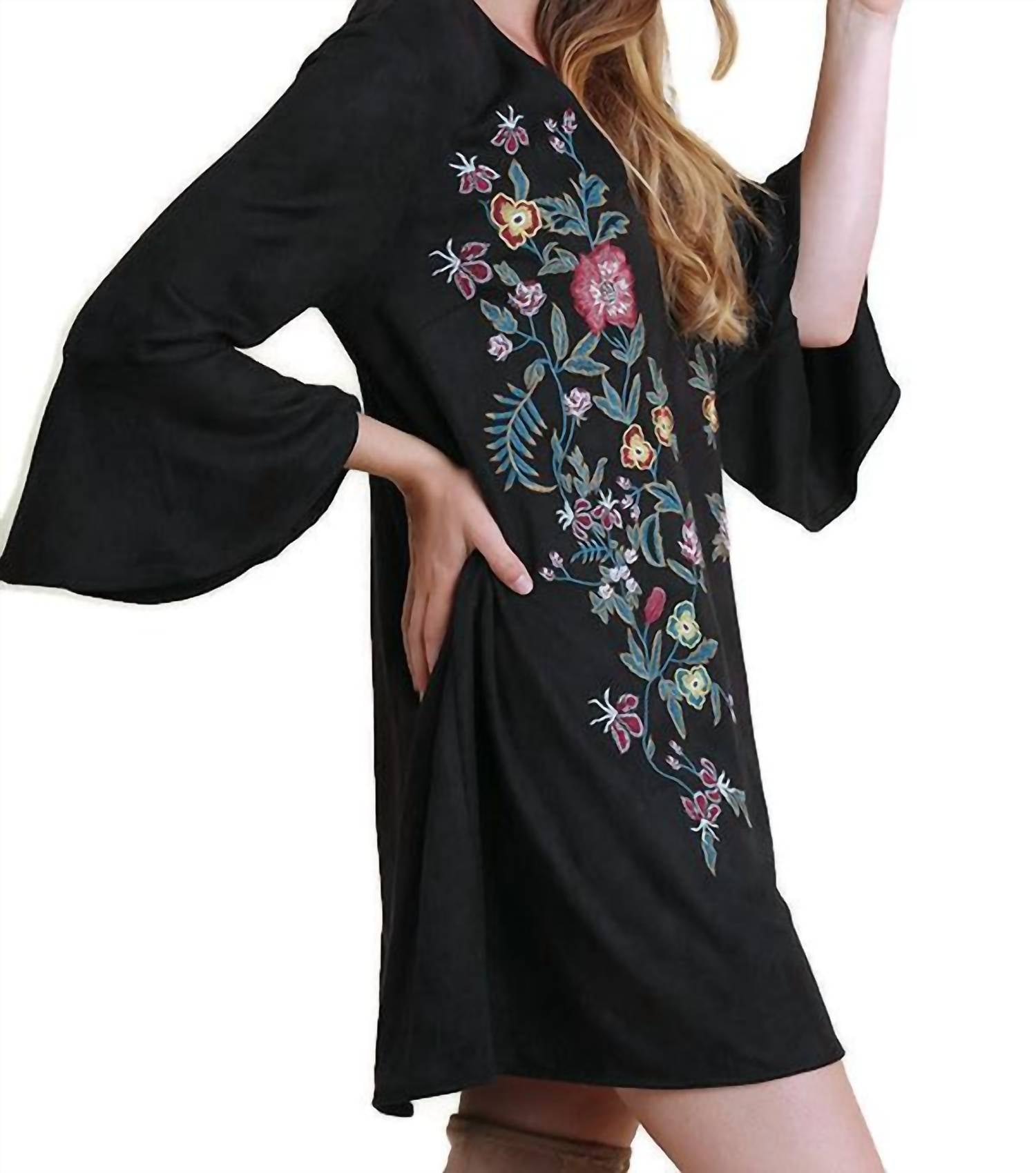Umgee - Floral Embroidered Bell Sleeve Dress