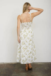 Blu Pepper - Floral Pattern Front Tie Corset Midi Dress