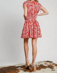 Umgee - Print Smocked Waist Mini Dress