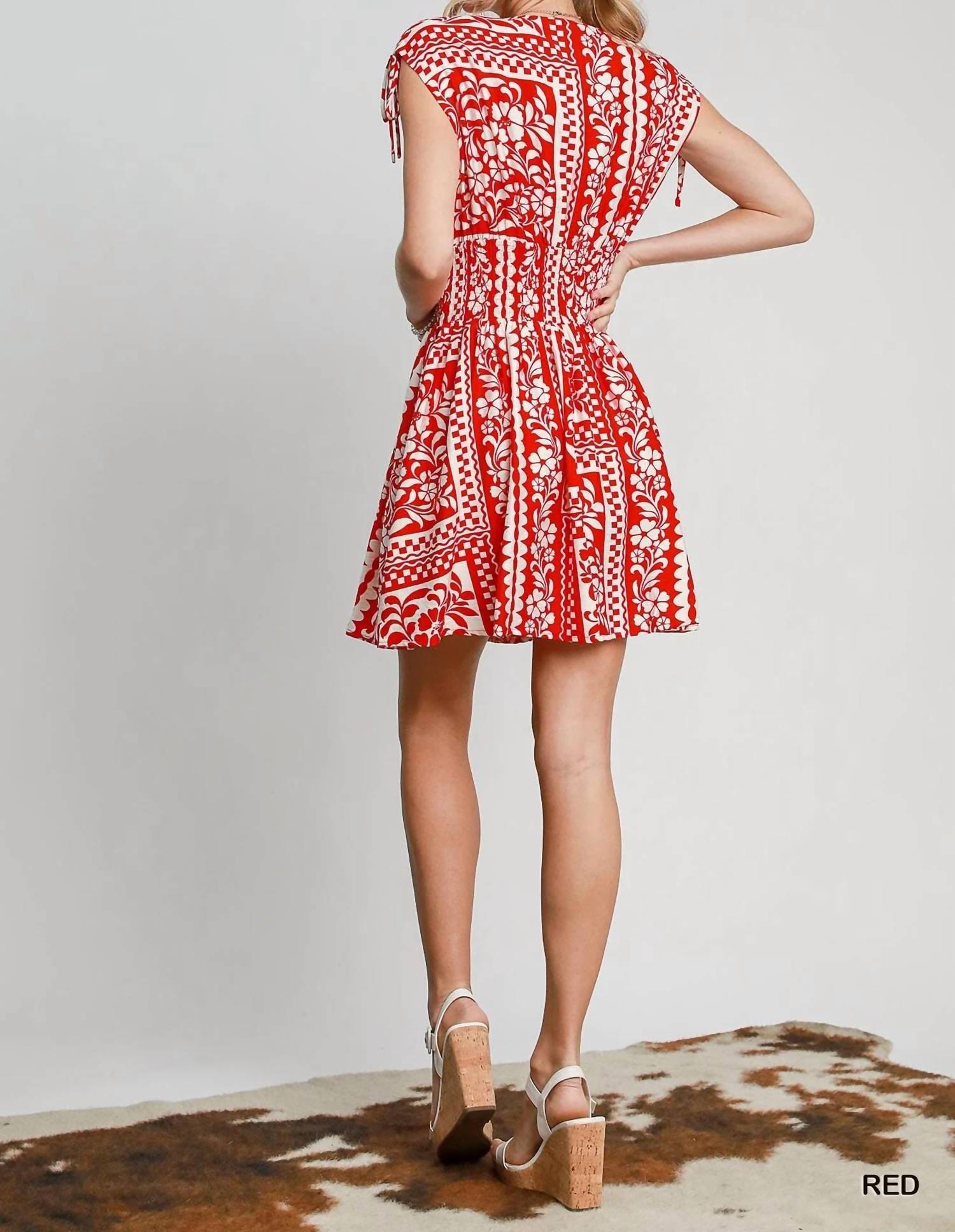 Umgee - Print Smocked Waist Mini Dress