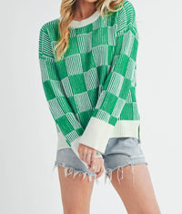 AEMI + CO Women's Check Sweater in green - women's sweater - view 4