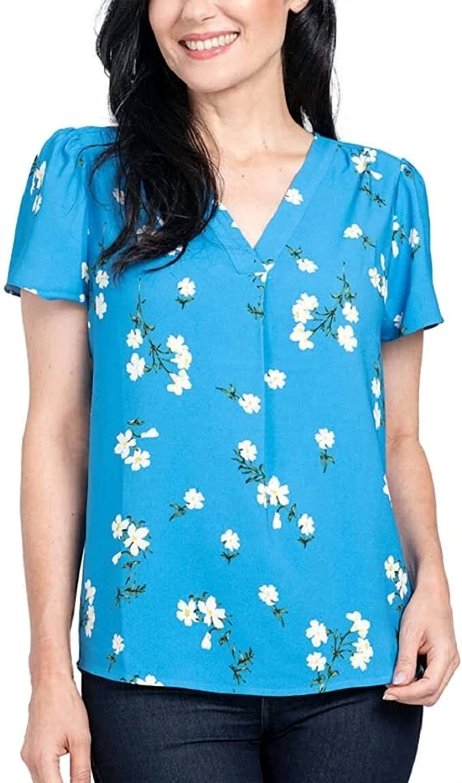 Hilary Radley - V-Neck Printed Blouse