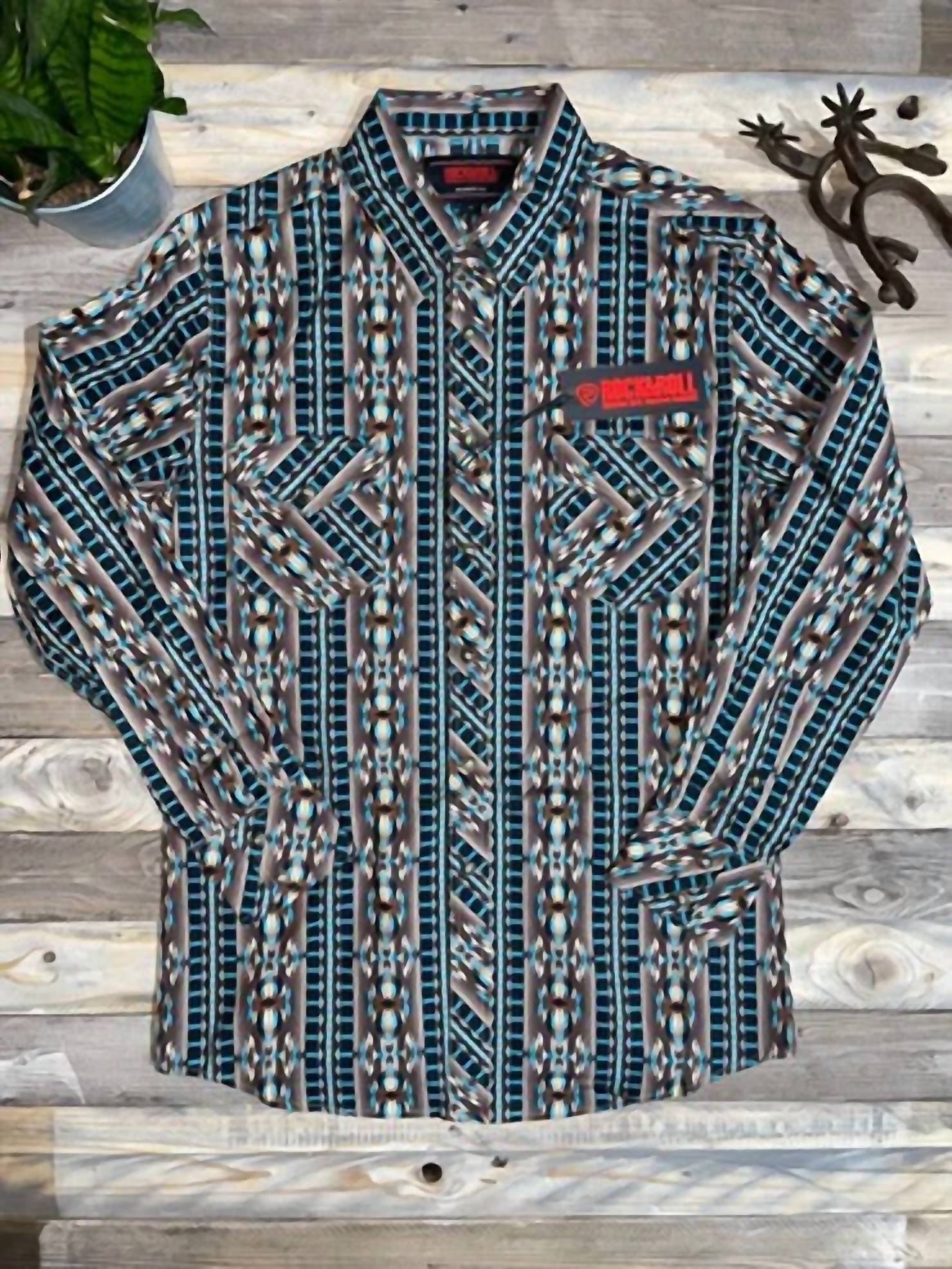 Rock & Roll Denim Men's Modern Fit Shirt in multi 1 - men's long sleeve top