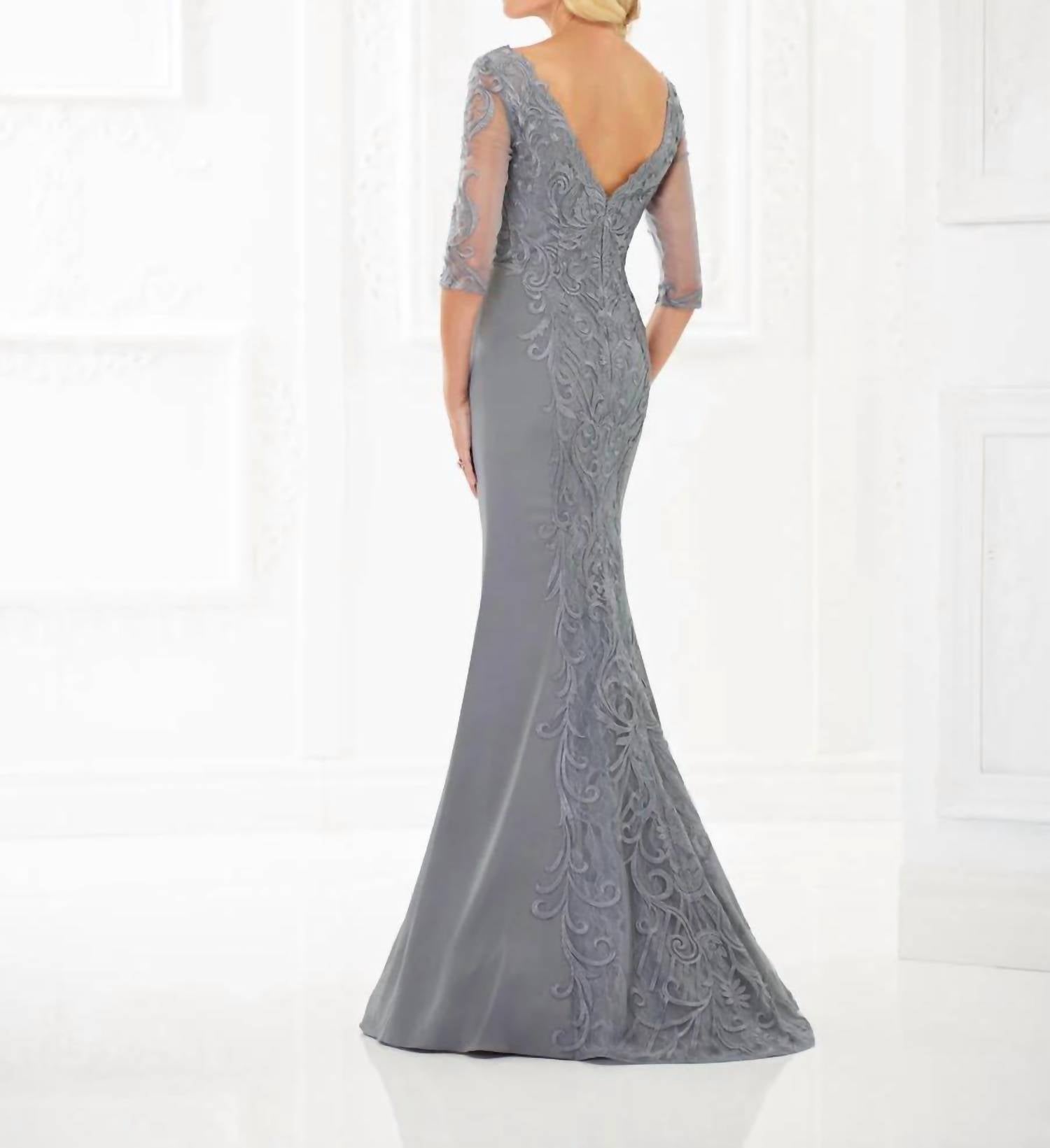 Montage By Mon Cheri - Crepe Sheer Evening Gown