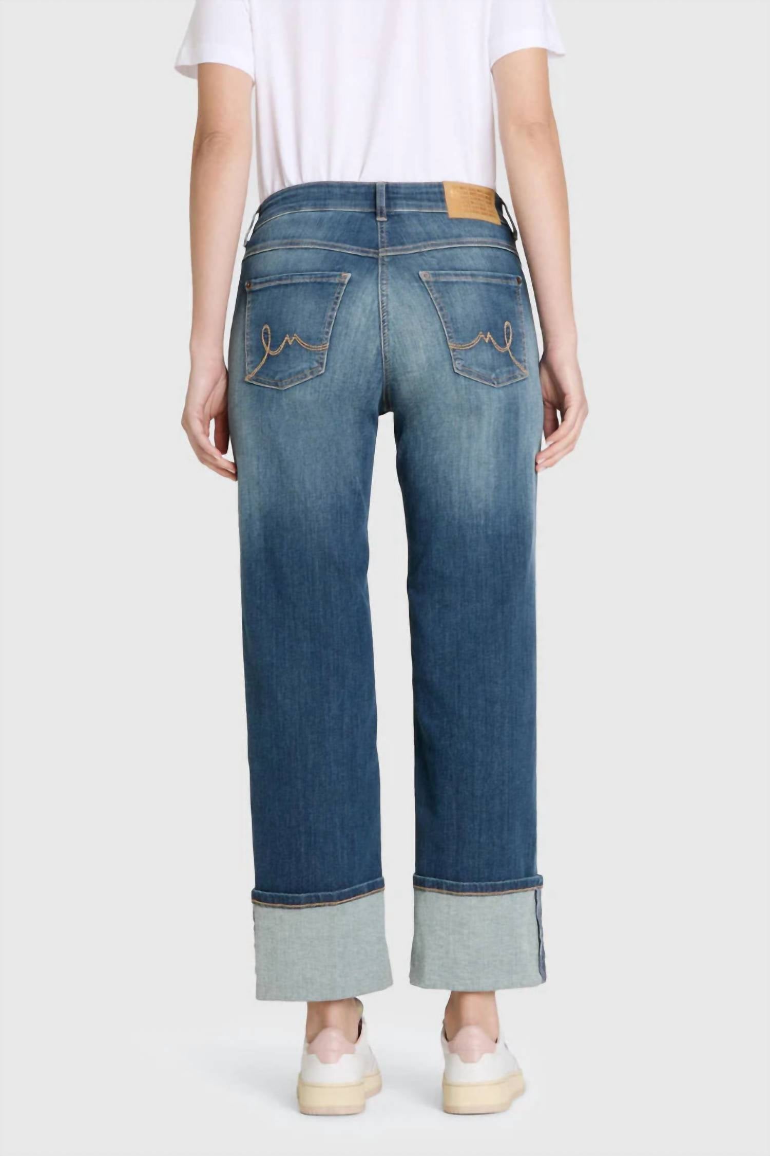M.A.B.E. Laura Straight Turn Up Jeans in fancy nonrepair - women's jeans - alternate view