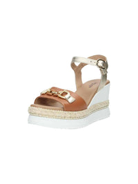 NeroGiardini Women's Armenia Wedge Sandal in cognac gold - women's sandal - detail view