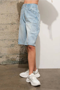 Blue B - Mid Rise Cargo Denim Knee Length Shorts
