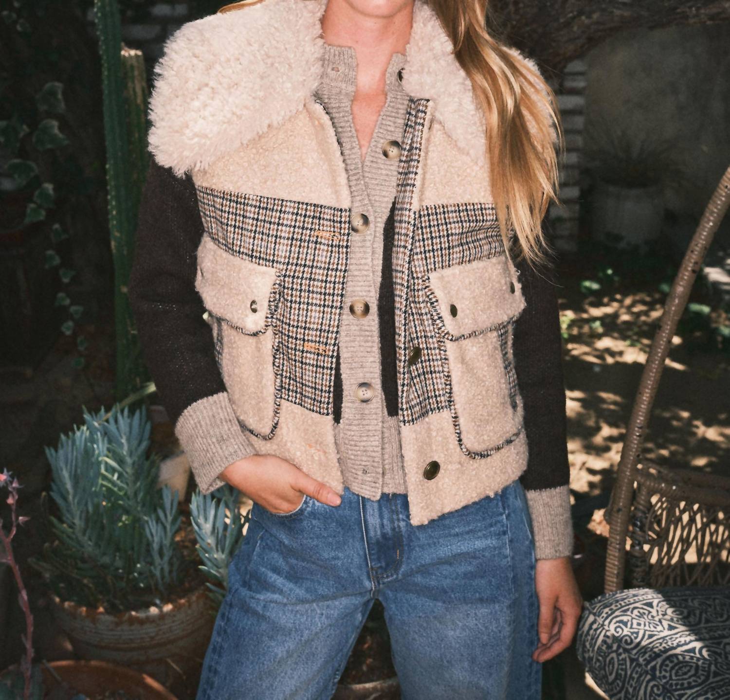 Aaron & Amber - Grace Plaid Sherpa Mix Vest