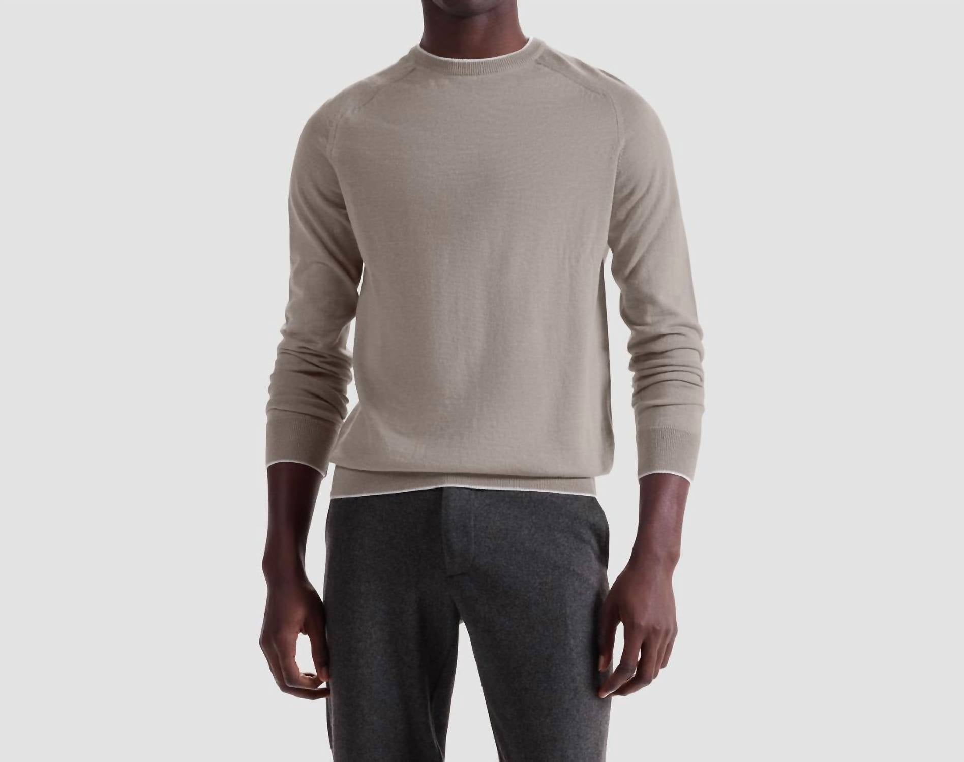 Bugatchi Uomo Crew Neck Sweater With Tipping in walnut - men's sweater