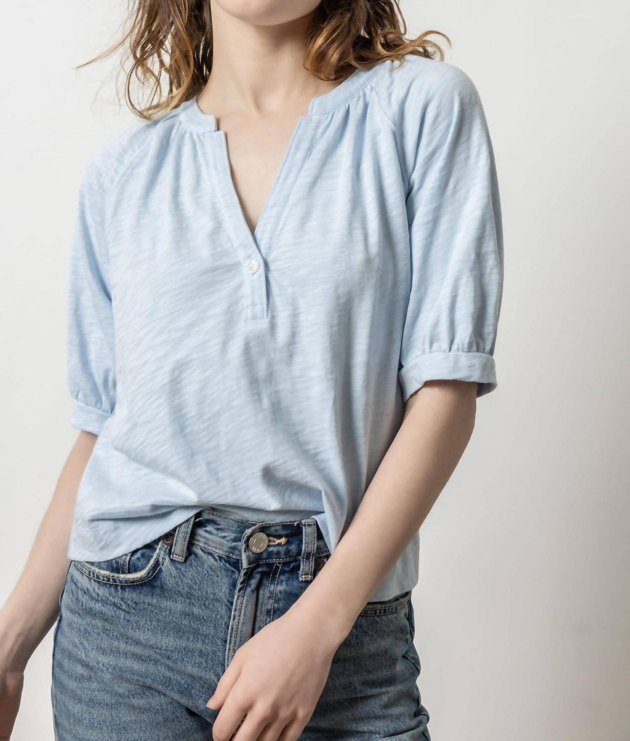 Lilla P - Shirred Split Neck Raglan Tee
