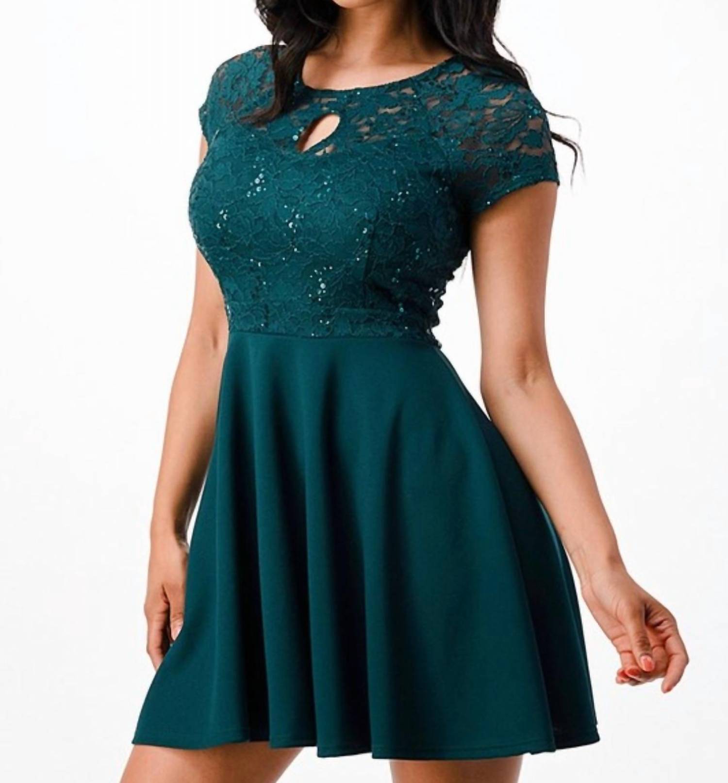 La Scala - Short Sleeve Lace Top Skater Dress