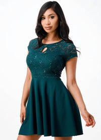 La Scala - Short Sleeve Lace Top Skater Dress