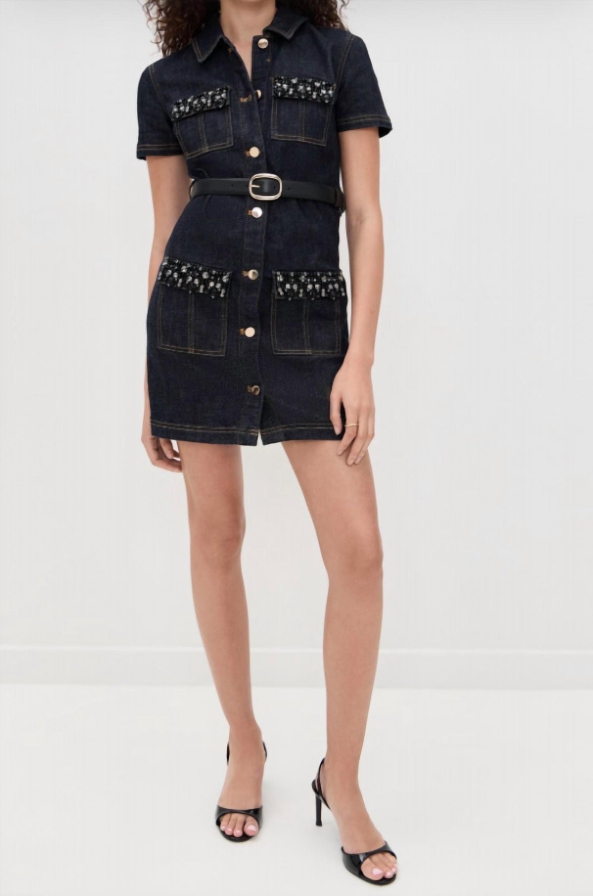 Self-Portrait - Crystal Trim Denim Mini Dress