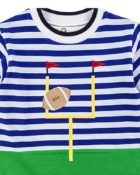 Florence Eiseman Kid's Stripe Knit Long Sleeve Football Goalpost Shirt in royal white - kids' long sleeve top - detail view