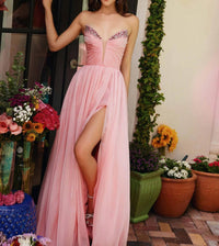 Ava Presley Strapless Long Chiffon Dress in blush - women's dress