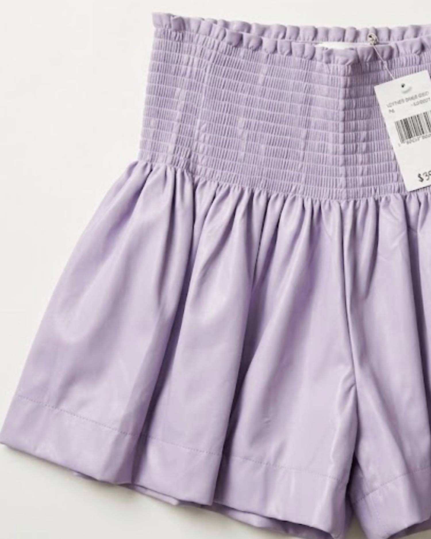 QUEEN OF SPARKLES Women's Leather Swing Shorts in lavender - women's shorts - detail view