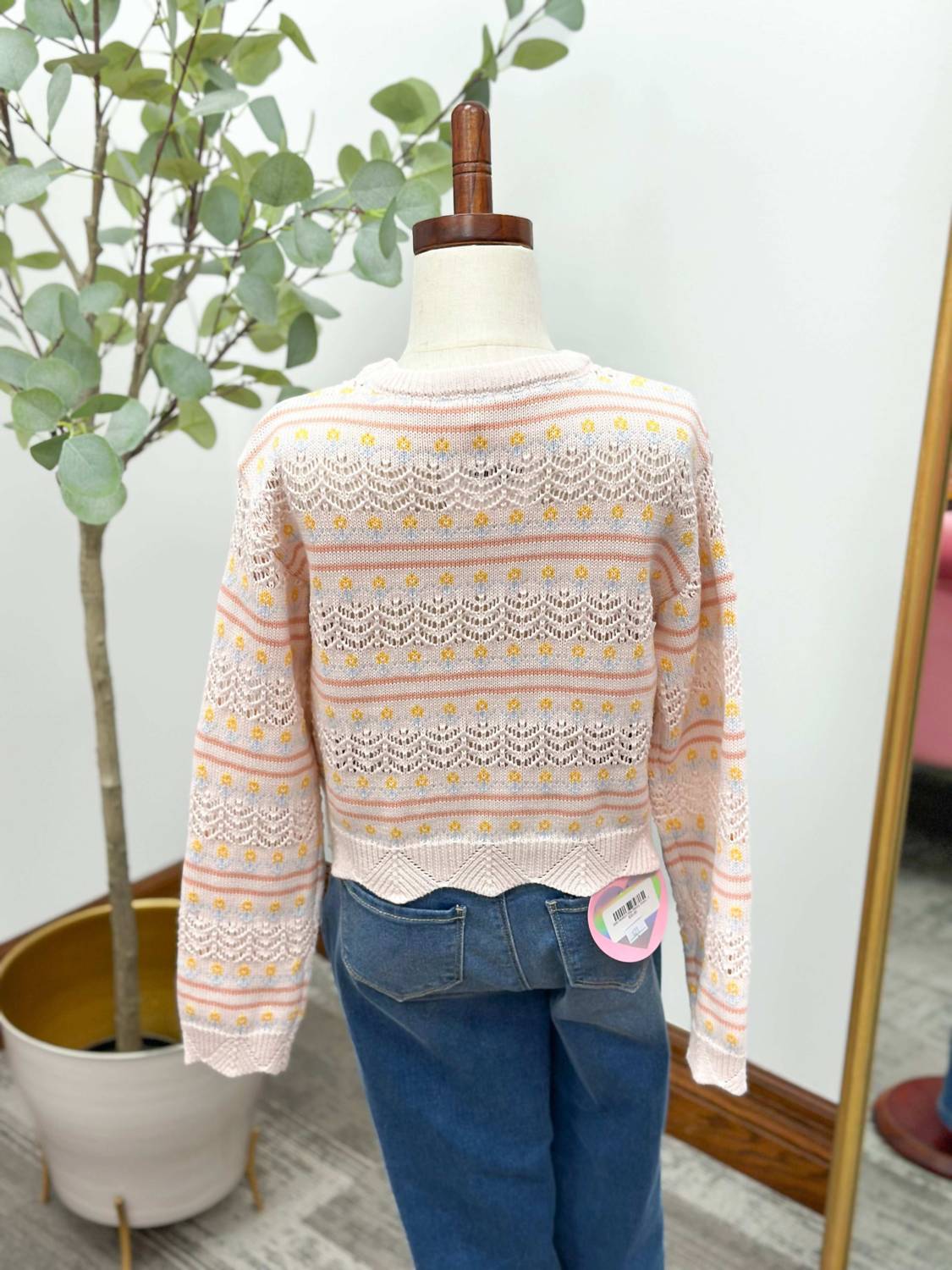 Heart & Arrow - Floral Pointelle Knit Sweater