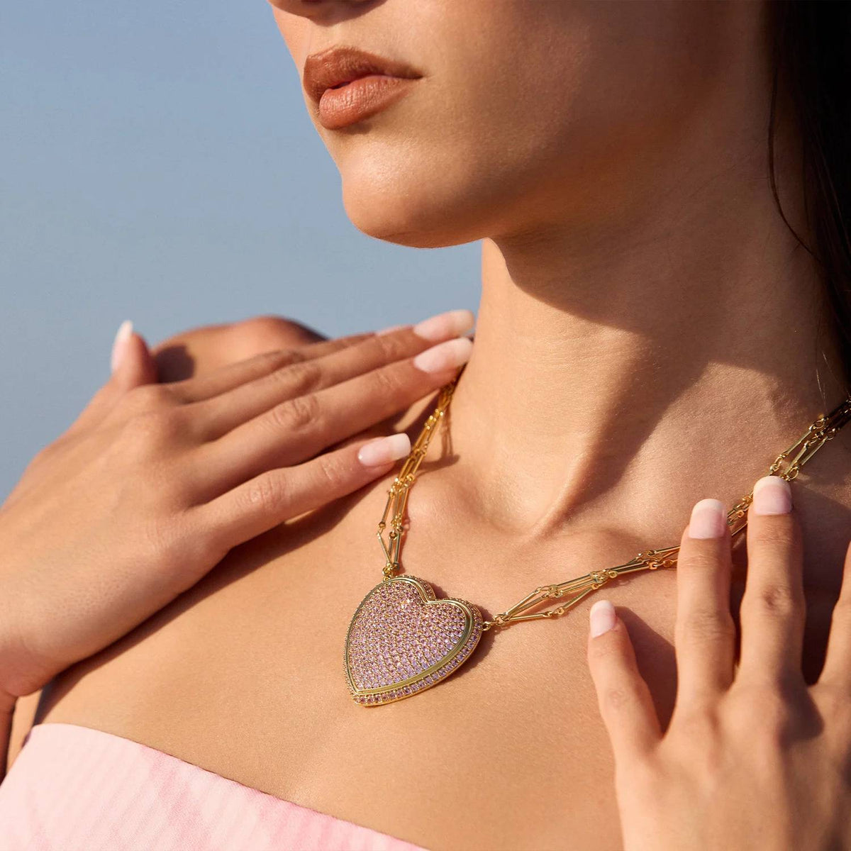 Adriana Pappas - Chained Pave Heart Necklace
