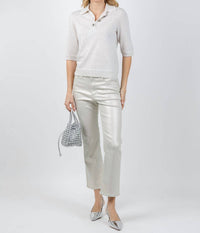 Kinross - Cashmere Crystal Button Elbow Sleeve Polo Top