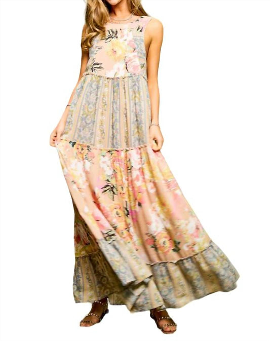 Davi & Dani - Floral Boho Stripe Mixed Maxi Dress