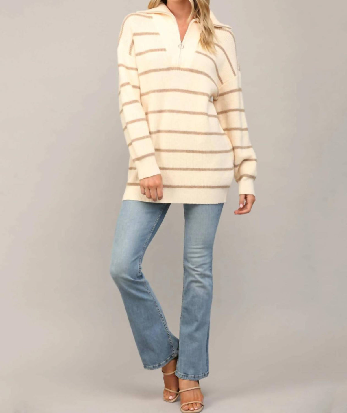 Fate - Stripe Half-zip Tunic Sweater