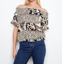 Charlie B - Printed Short Sleeve Off-shoulder Blouse