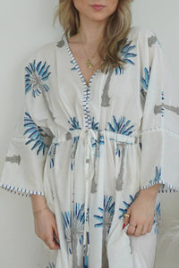 NIBI MTK Rio Kaftan Dress in blue palms - women's dress - alternate view
