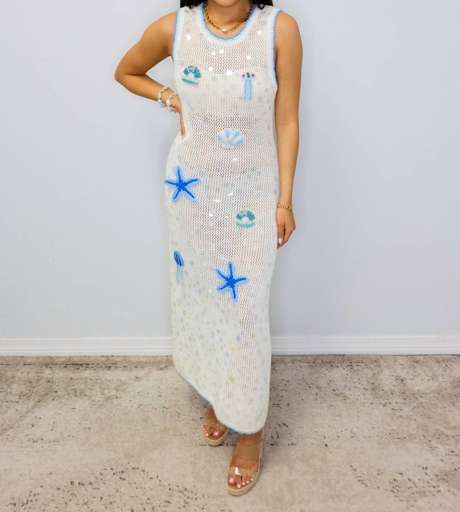 Queen Of Sparkles - Sea Icon Knit Pailette Tank Midi Dress