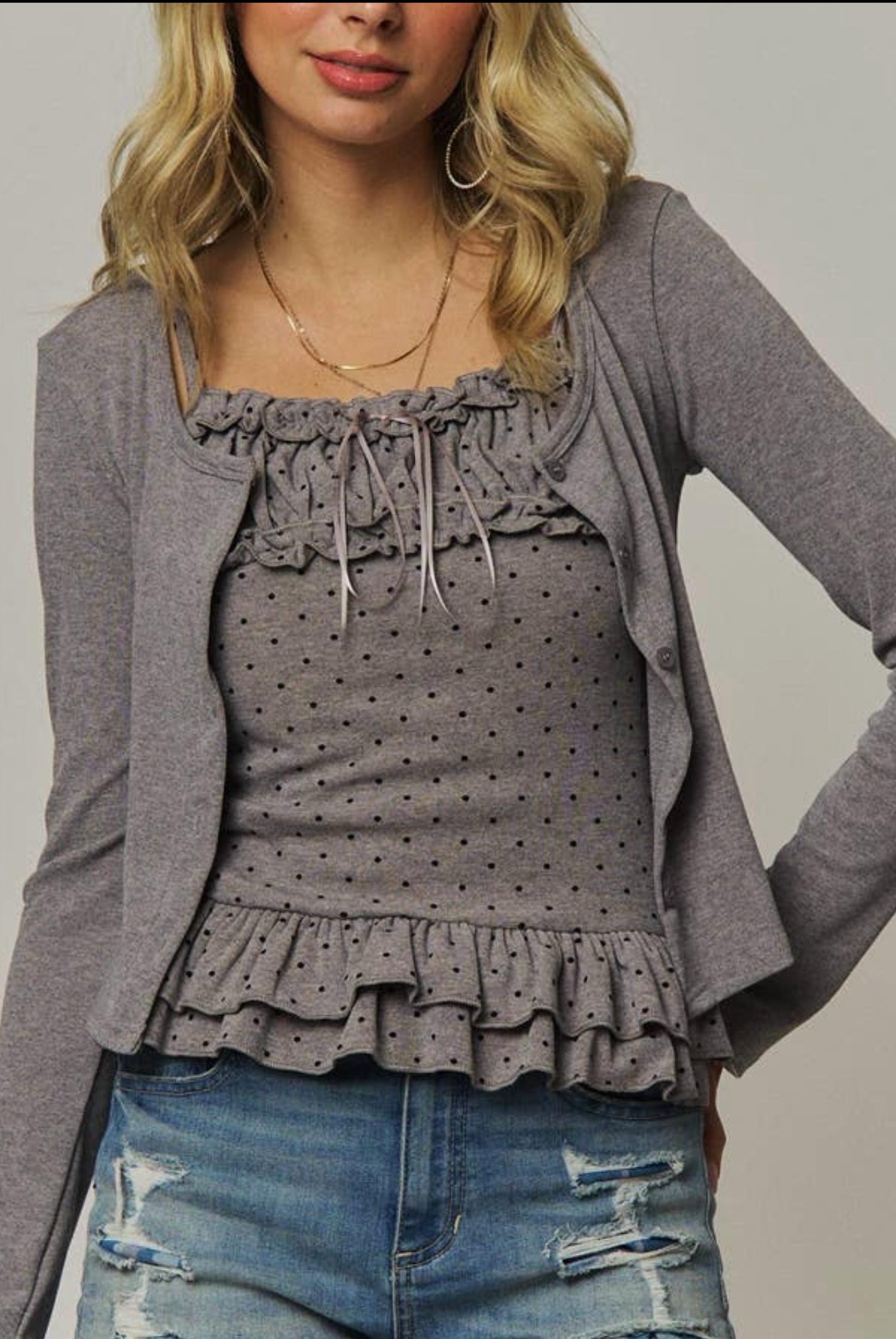 Adora - Two piece polka dot Cami with cardigan