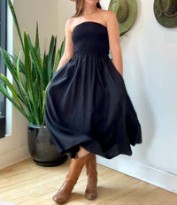 NARY Tube Midi Sundress in black linen - women's dress - alternate view
