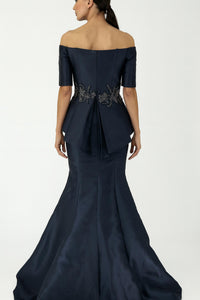 Park108 - Off-shoulder Embellished Peplum Mermaid Gown