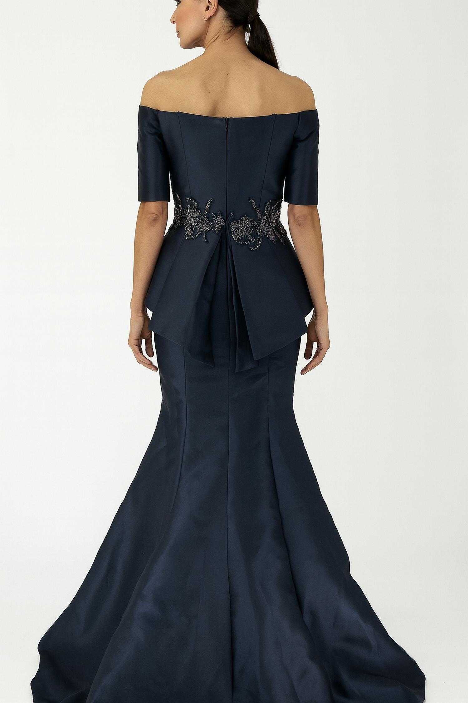 Park108 - Off-shoulder Embellished Peplum Mermaid Gown