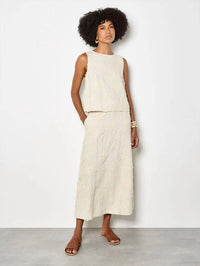 Apricot - Embroidered Floral Linen Top
