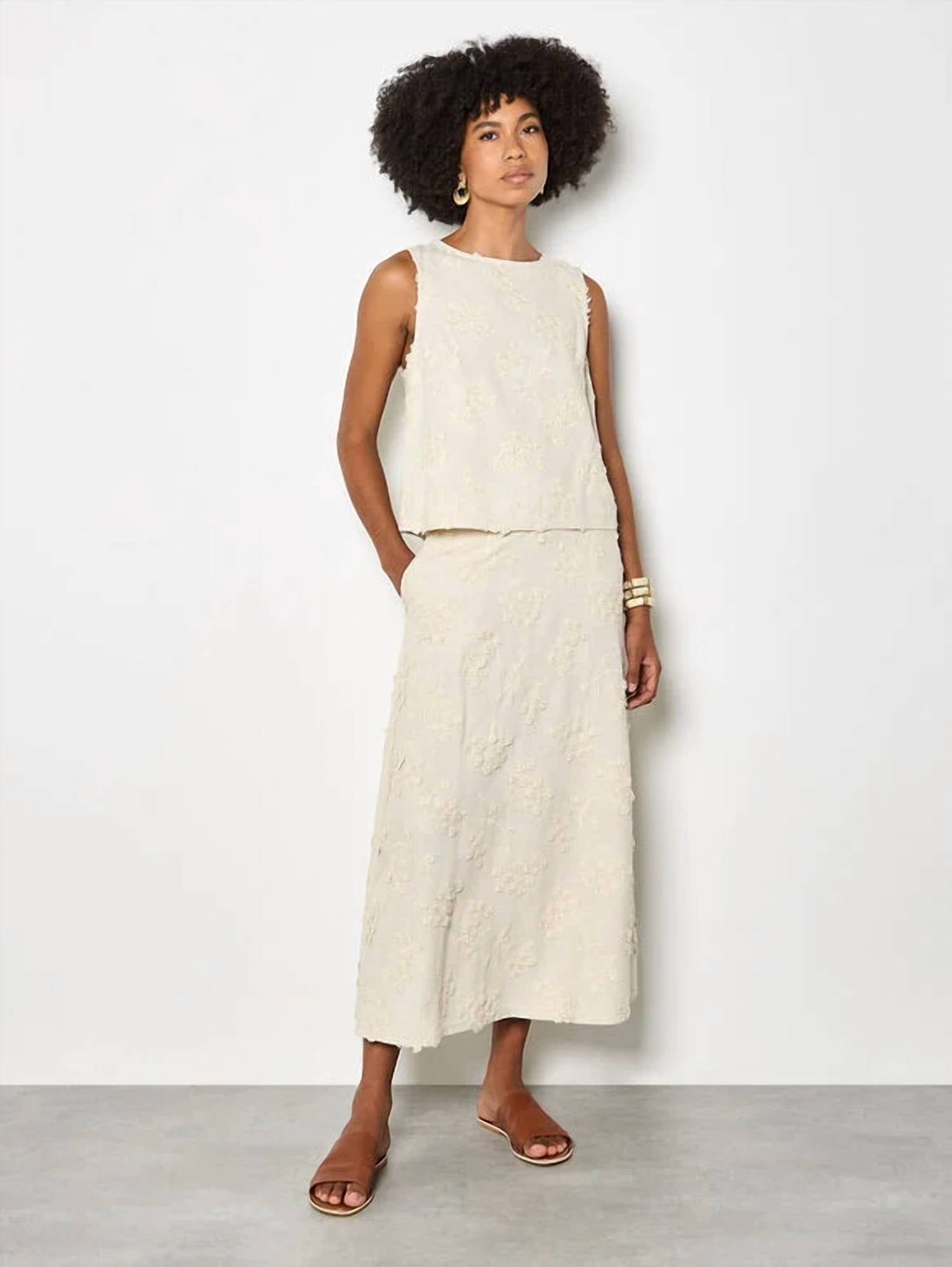 Apricot - Embroidered Floral Linen Top
