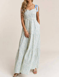 J.Nna - Floral Print Empire Neck Maxi Dress