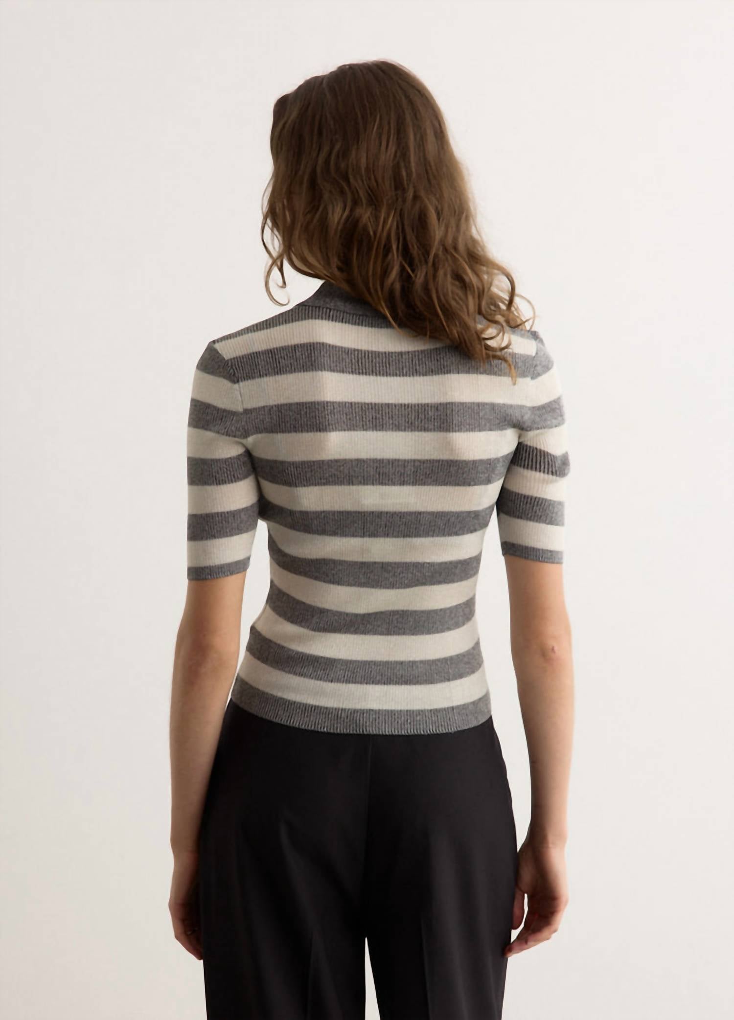 GANNI Sparkle Rib Polo Shirt in egret - women's t-shirt - detail view