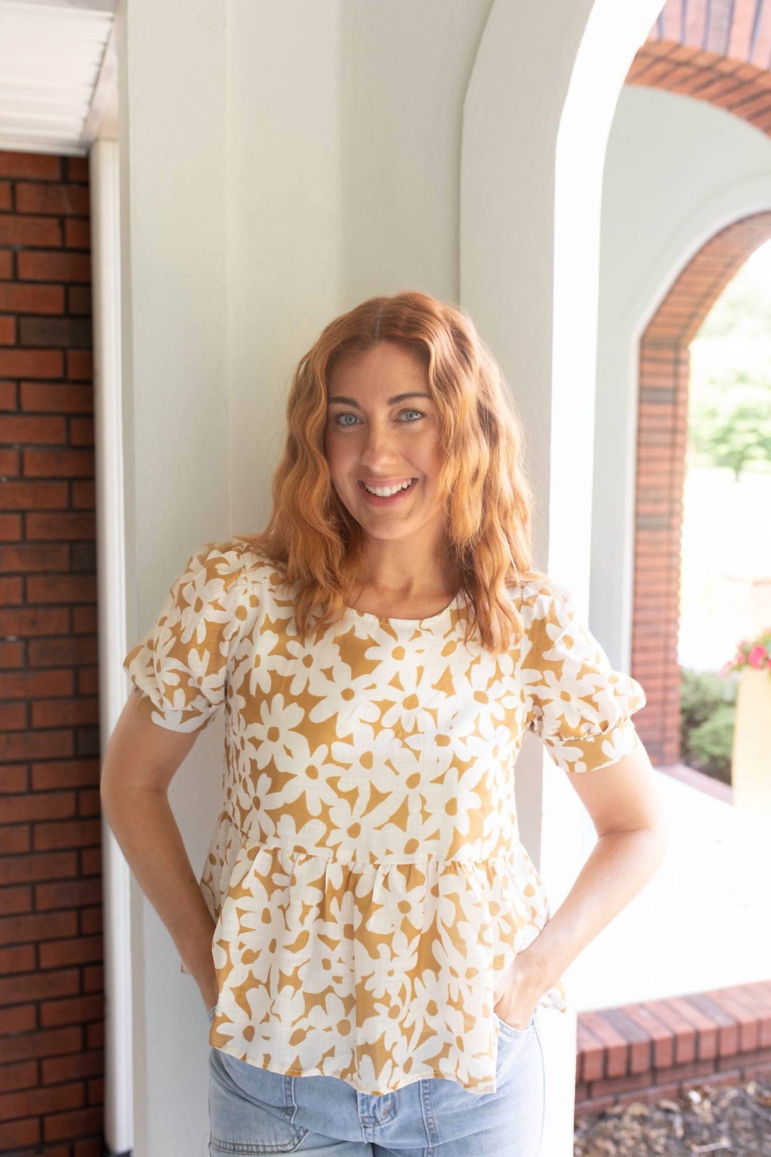 Polagram Daisy Days Peplum Blouse in beige - women's blouse