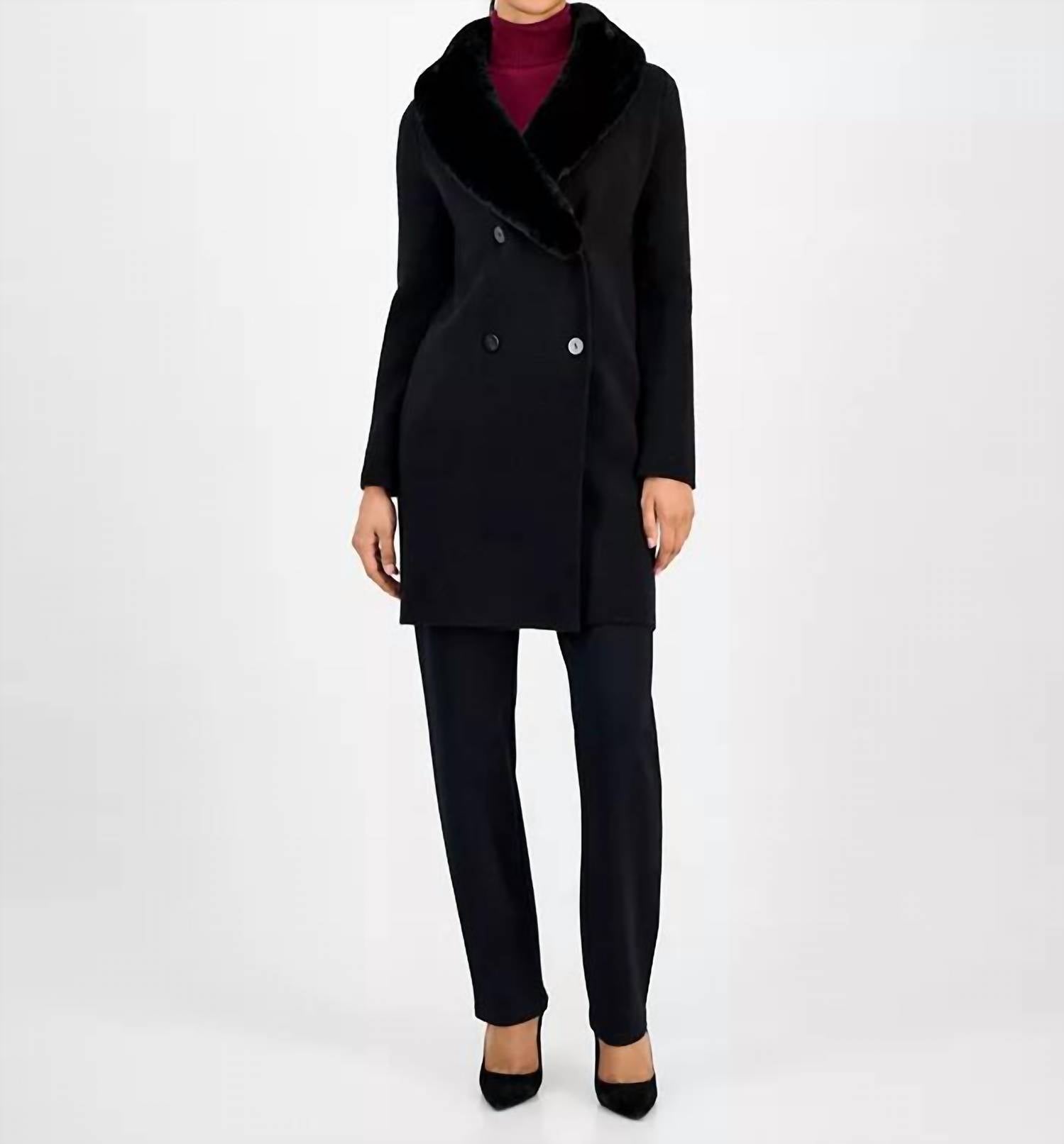 Tahari Faux Fur Shawl Collar Jacket in black - women's jacket - view 4