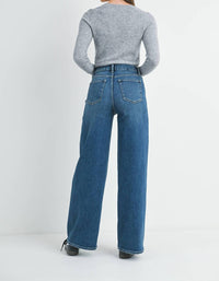 JBD. High Rise Palazzo Wide Leg Jeans in dark wash - women's jeans - detail view