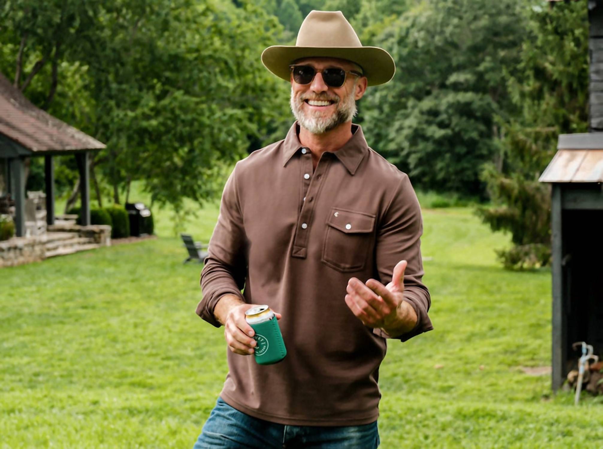 Criquet Long Sleeve Players Shirt in espresso martini - men's long sleeve top